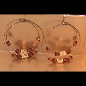 Gold Bead Memory Wire LW Hoop Earrings